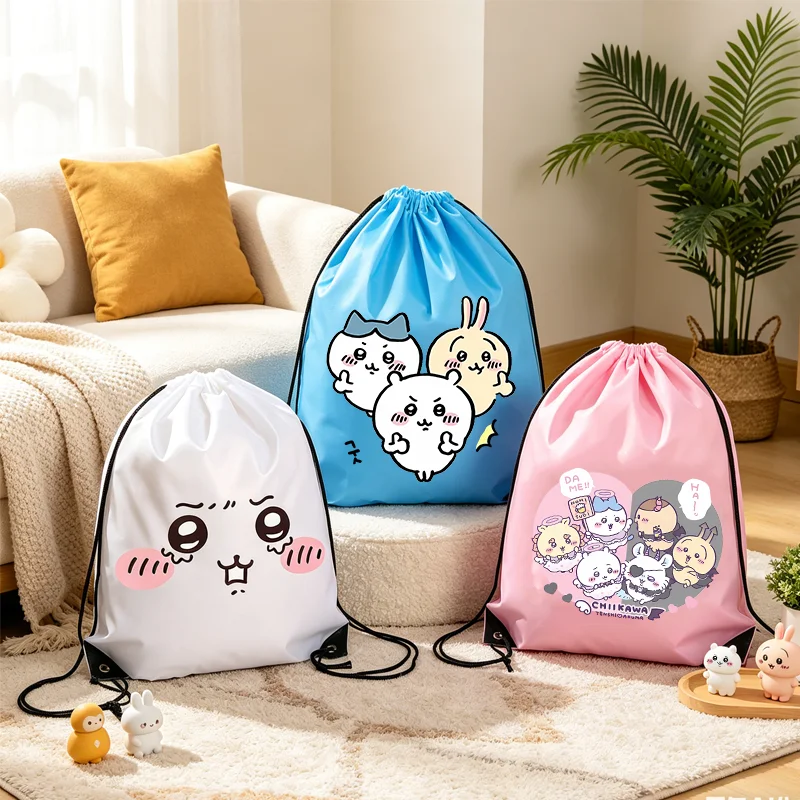Sac à cordon Chiikawa, sac à dos de sport décontracté pour la gym, sac de rangement étanche pour vêtements et chaussures, imprimé Usagi Anime mignon, cadeau