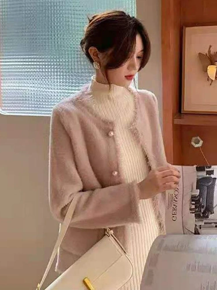 Pink Cardigan Small Fragrance Coat Women\'s Autumn and Winter New Slim Luxury Socialite Gentle Wind  Cardigan Crop Top  Cardigan