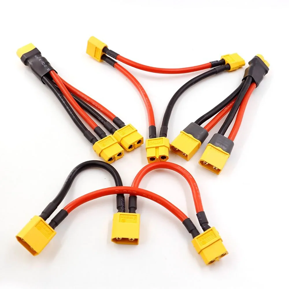 Cabo de plugue xt60, 12awg, 10cm, conector paralelo xt60h, cabo macho e fêmea, extensão dupla, divisor y, 2/3 vias, bateria rc, fio de silicone