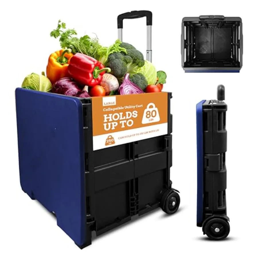 

Складная ультратонкая тележка на 2 колесах Pack-N-Roll2 с крышкой, используемой как сиденье, выдерживающая до 250 фунтов, с телескопической ручкой — сверхпрочная, для дома.