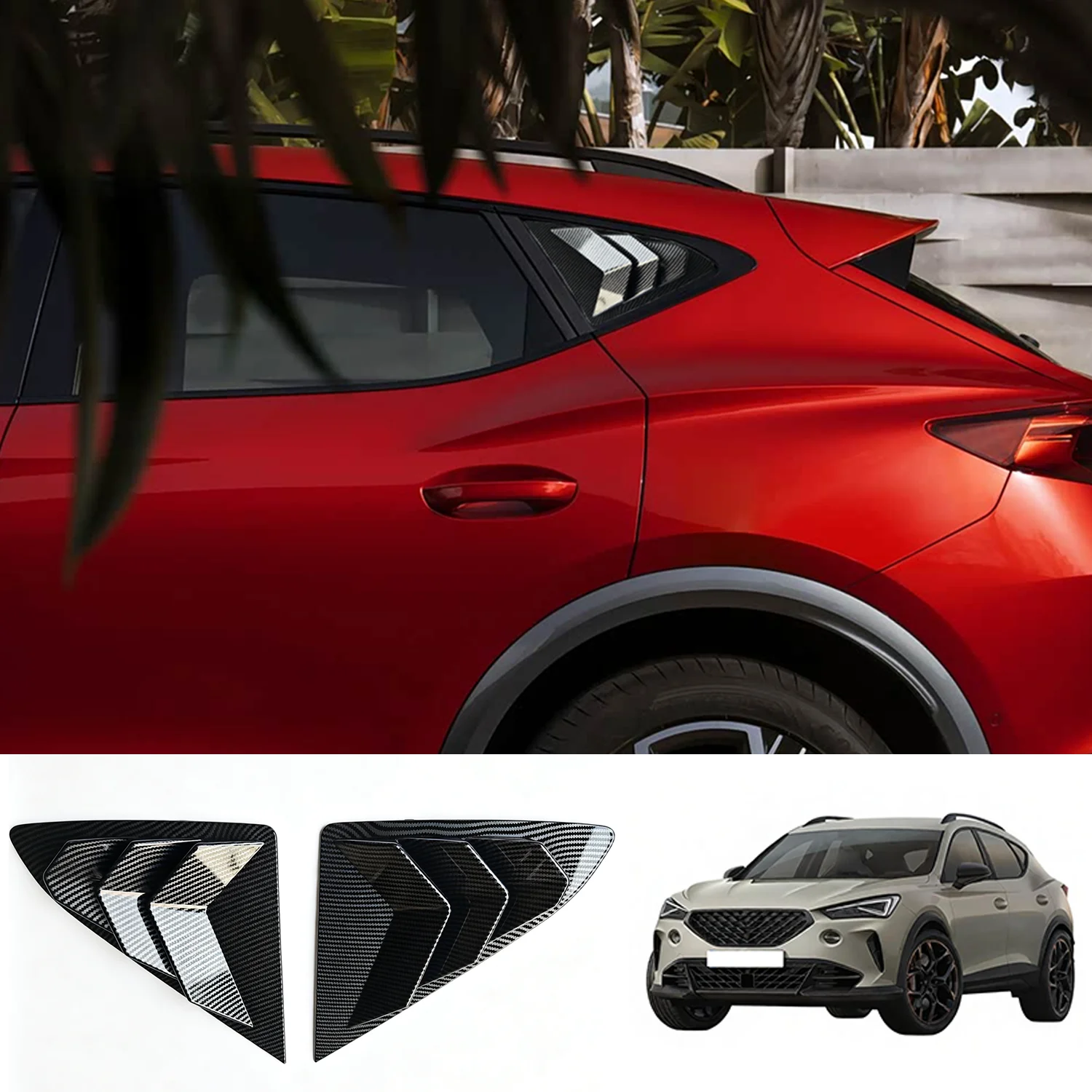 Image of Fensterlamellen-Verkleidung für Cupra Formentor 2020-2027, ABS-Kohlefaser-Verkleidung für das hintere Seitenfenster, Seitenlamellen-Abdeckung