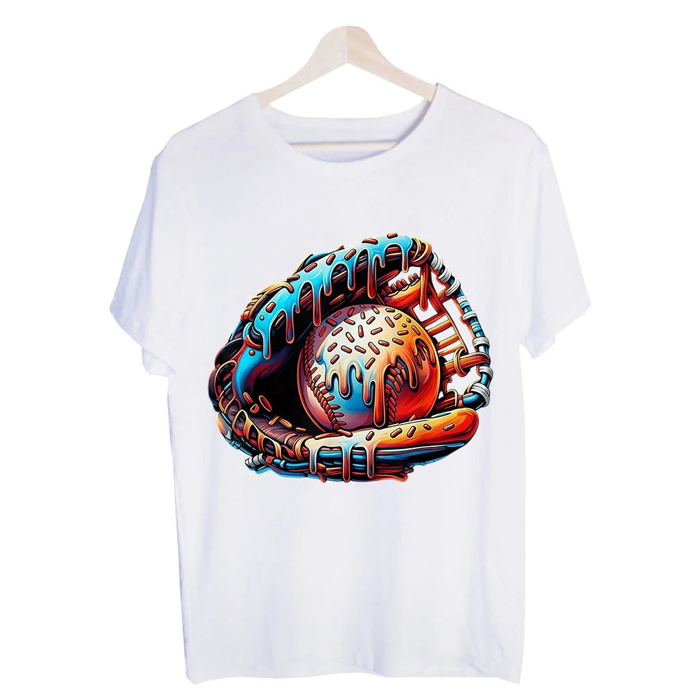 Men's Baseball Glove and Ball Graphic Tee, Short Sleeve Crew Neck T-Shirt for Casual Streetwear and Summer Outfits