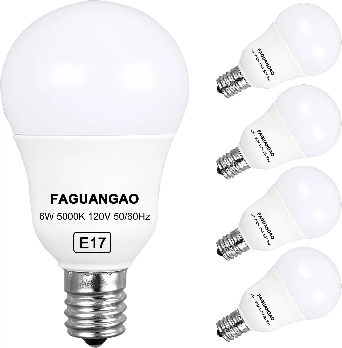 

6W 60W Equivalent LED Globe Bulbs, 5000K Daylight 600LM, E17 Intermediate Base, Pack of 4 for Ceiling Fans and Chandeliers