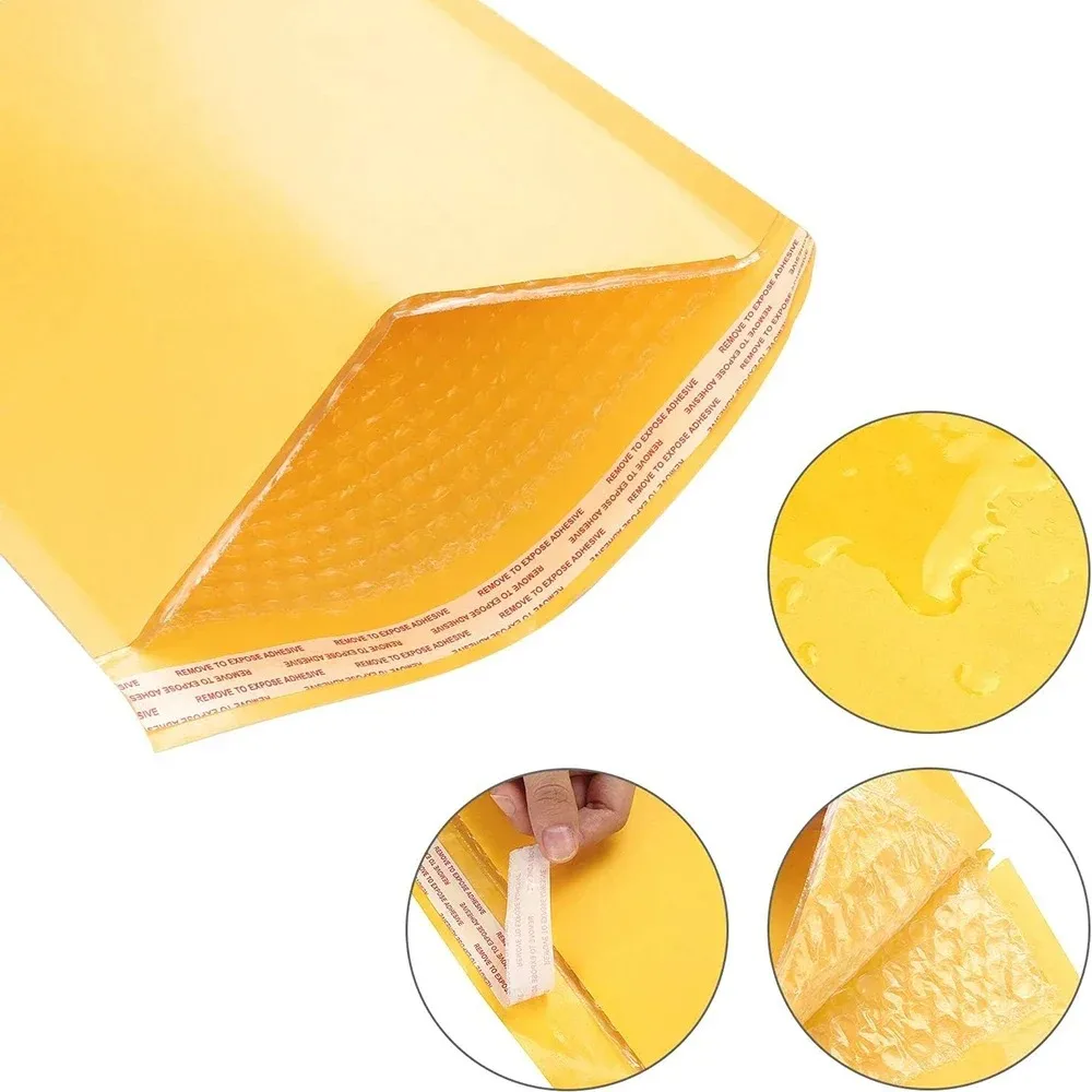 50-10Pcs White Kraft Bubble Mailers Self-Sealing Storage Paper Envelope Waterproof Cushioned Padded Foam Shipping Packaging Bags