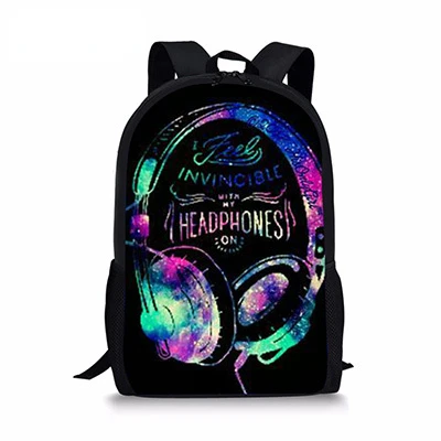 Tas punggung pola Headphone warna-warni untuk Remaja tas buku mode tas sekolah anak laki-laki perempuan kapasitas besar tas perjalanan pria wanita