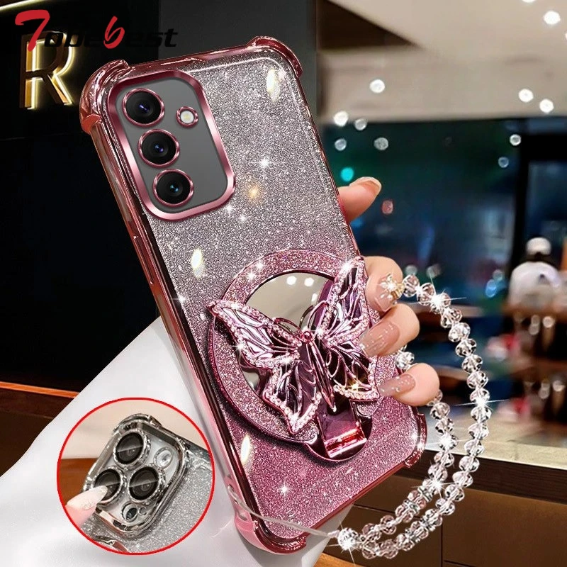 Butterfly Mirror Crystal Bracelet Case for Samsung Galaxy A17 A07 A16 A26 A36 A56 A15 A25 A35 A55 A14 A24 A34 A54 4G 5G Cover - náhled 6