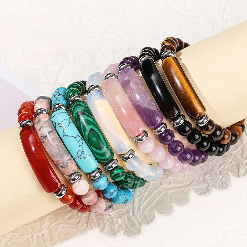 1 Stück handgefertigtes Steinarmband Türkis Malachit Edelstein Kristall Raues Armband Schmuck für Frauen