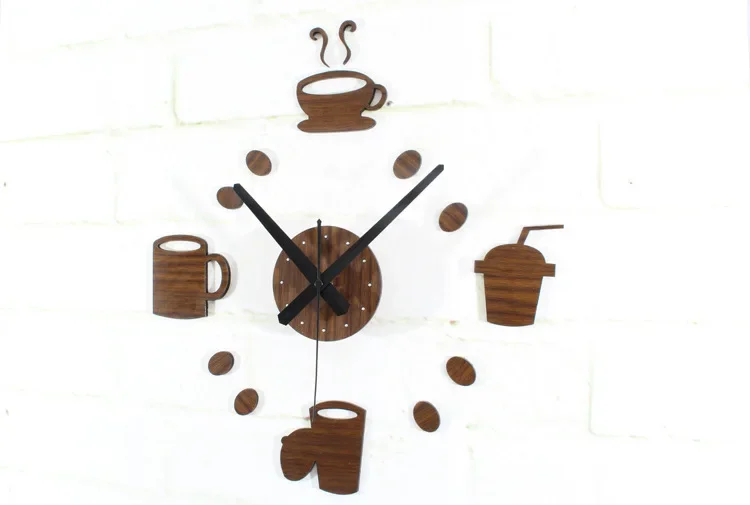 Creative Retro Wood  Fashion Tableware Coffee Cup Hanging Watch Casual Bar Restaurant DIY Wall Clock