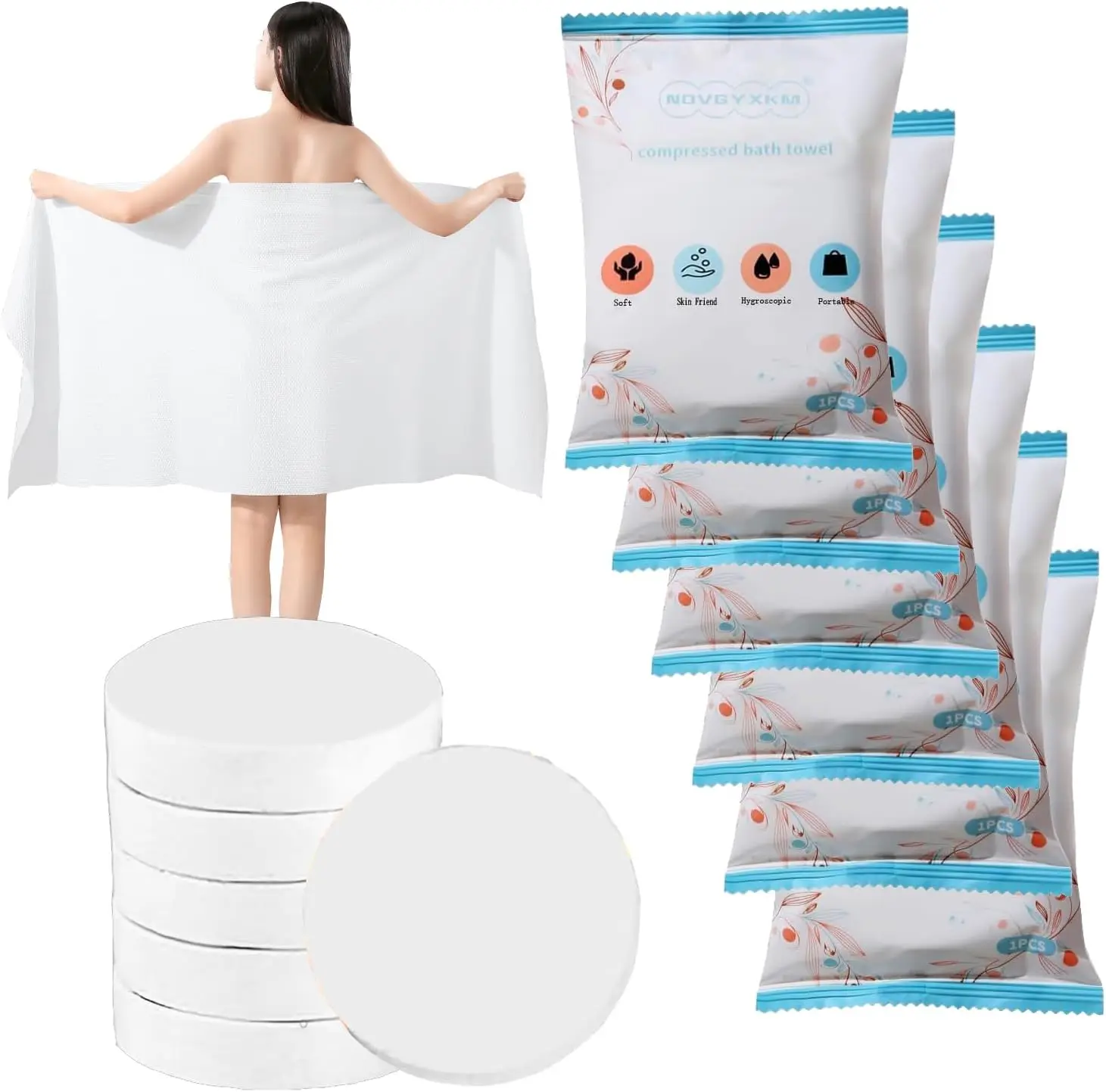 6 Pack Large Compressed Towel 56x28in Disposable Cotton Bath Travel Camping Hiking Beach Swimming