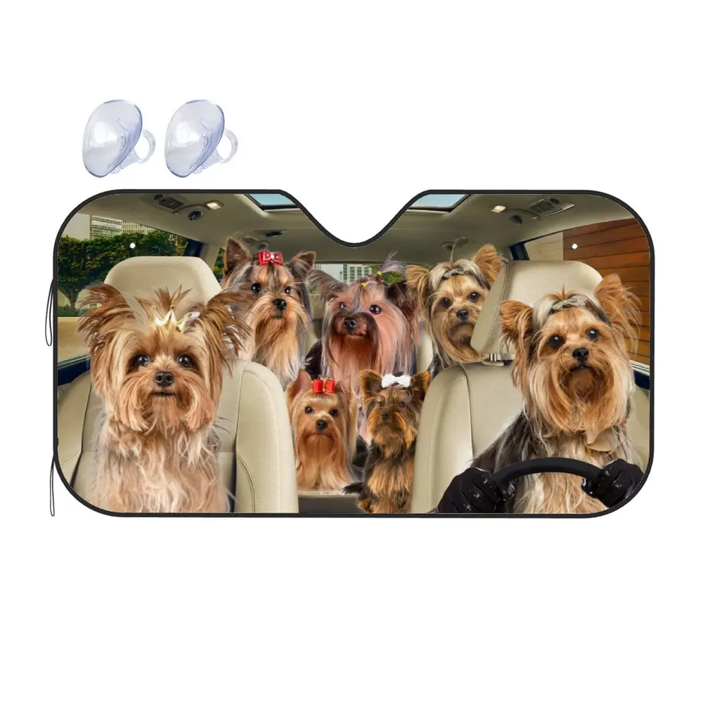 Yorkshire Terrier Driving Car Interior Front Windshield Sun Shade, Bull Terrier Sunshade for Truck SUV- Blocks Uv Rays Protector