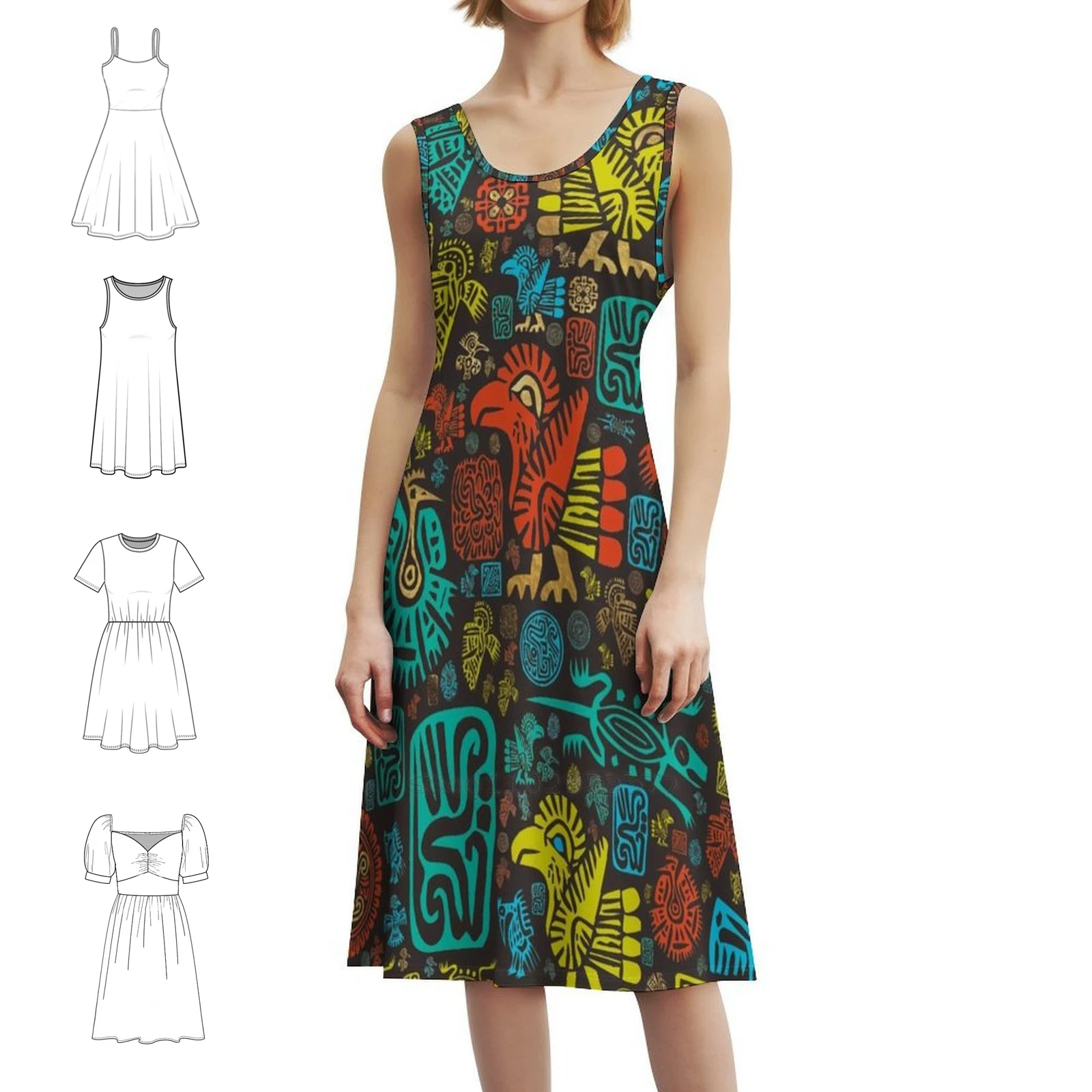 

Ornaments Pattern #1 Sweetheart Neckline Dress Elegant Summer Party Dress For Women Ethnic Pattern Mayan Maya Hieroglyphic