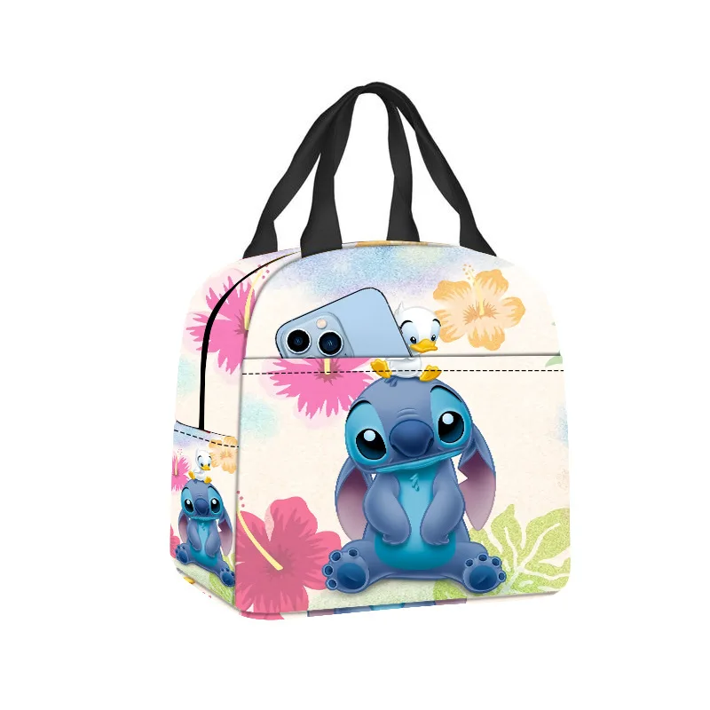 Genuine Disney Stitch Student Handheld Bento Bag Kawaii Stitch Insulation Bag Outdoor Double Layer Lunch Box Insulation Cold Bag