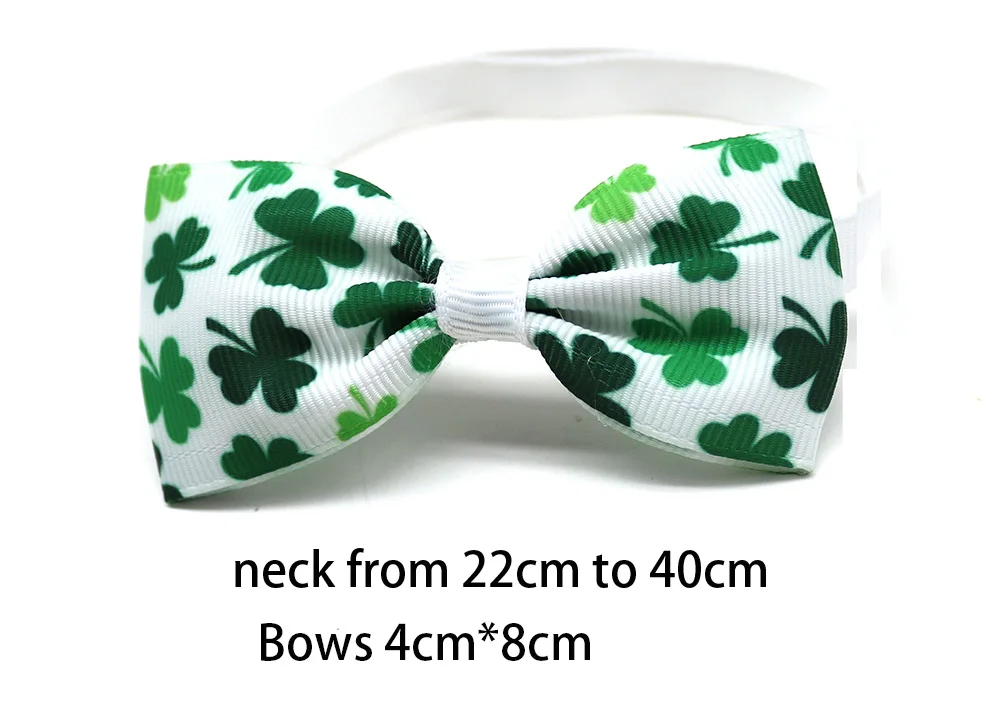 60Pcs ST Patrick's day Pet Supplies Dog Bowtie Pet Dog Cat Bow Tie Neckties White Green Dog Bows Pet Bowties Dogs Supplies