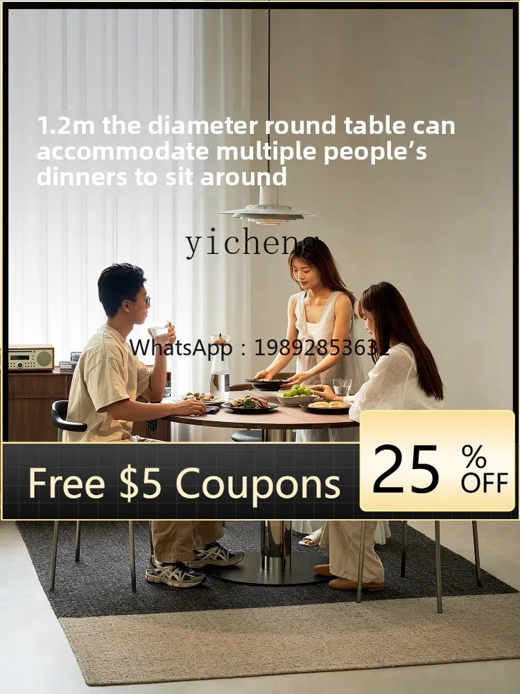 

Dining Table Modern Minimalist Stainless Steel Black Walnut Full Solid Wood Round Table