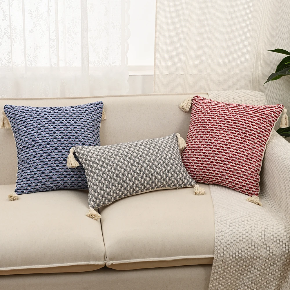 BUYNOW Einfacher garngefärbter Jacquard-Kissenbezug, leichter Luxus-Kissenbezug, nordischer Stil, Hotel, Zuhause, Wohnzimmer, Dekor, Sofakissen