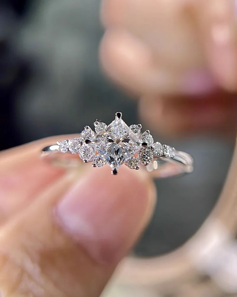 

IGI Lab Growing Diamond Ring Princess shape D Color 1 2 3Ct Solid 10K White Gold Ring Diamond wedding Factory Engagement Ring
