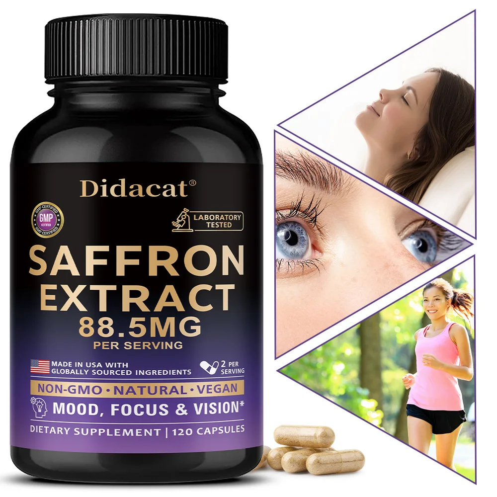 

Saffron Supplement 88.5 Mg Helps Improve Mood and Mental Health, Boosts Energy, Eyesight, and Focus, Relaxes The Mind and Body