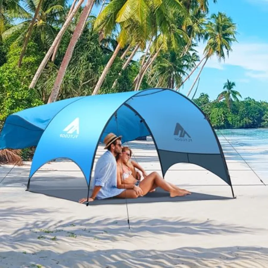 

Beach Tent for beach use, polyester fabric, blue color, compact fold design with 360 ventilation and UV protection