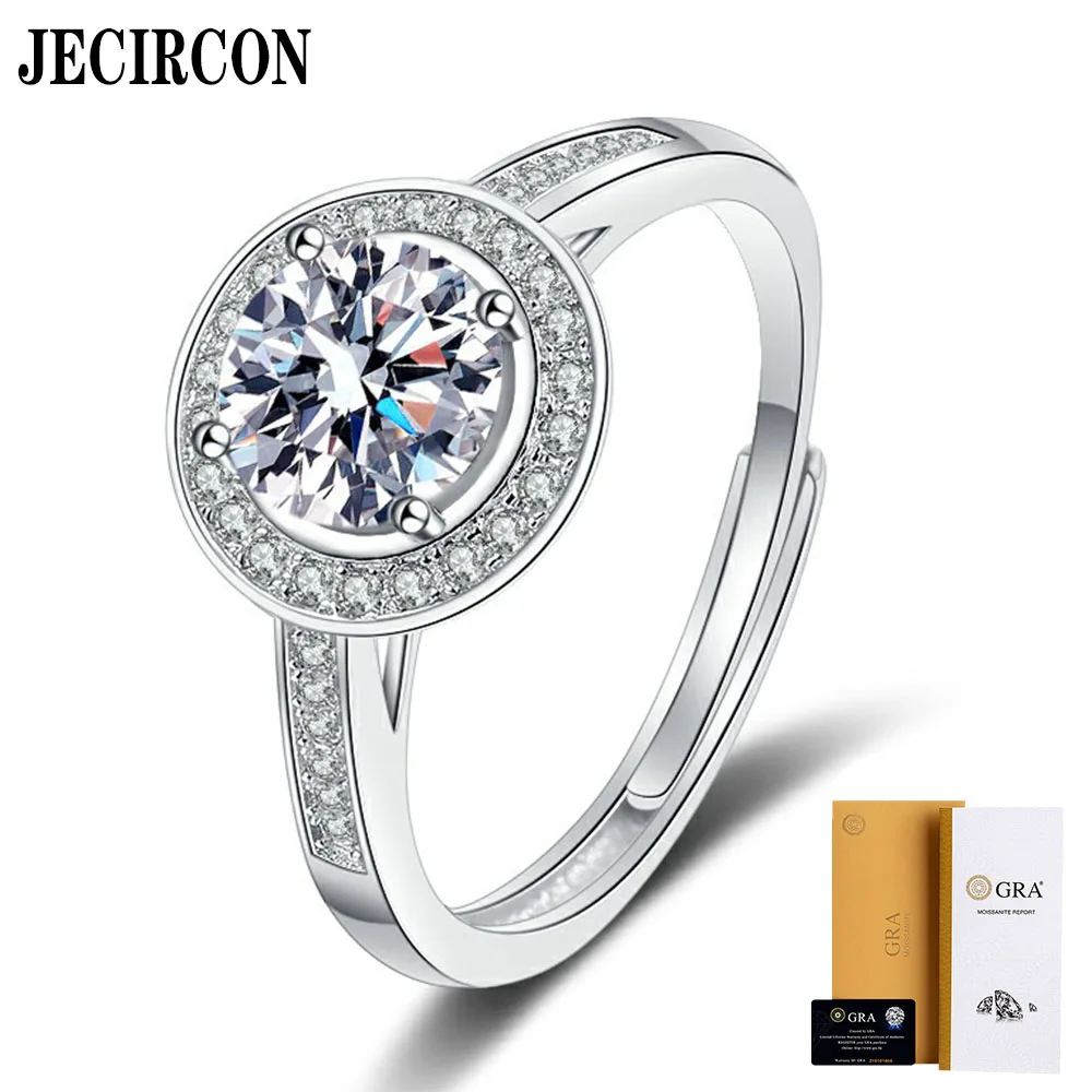 

JECIRCON D Color 1ct/2 Carat Moissanite Ring for Women S925 Sterling Silver Round Diamond Wedding Ring Fashion All-match Jewelry