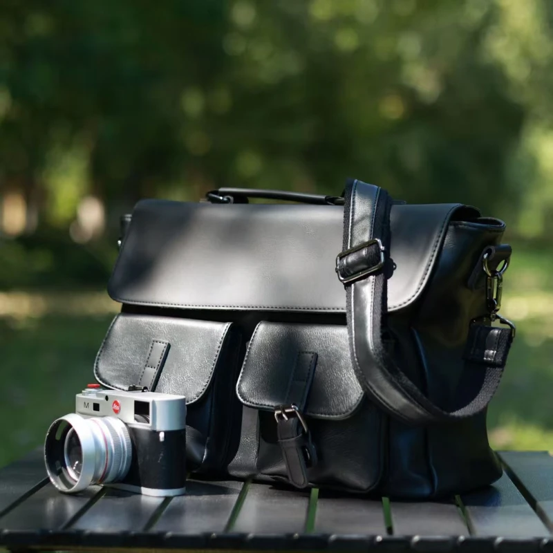 Borsa per fotocamera interamente in pelle, pacchetto fotocamera impermeabile a spalla singola DSLR, fotocamera mirrorless, borse di stoccaggio artistiche digitali e retrò