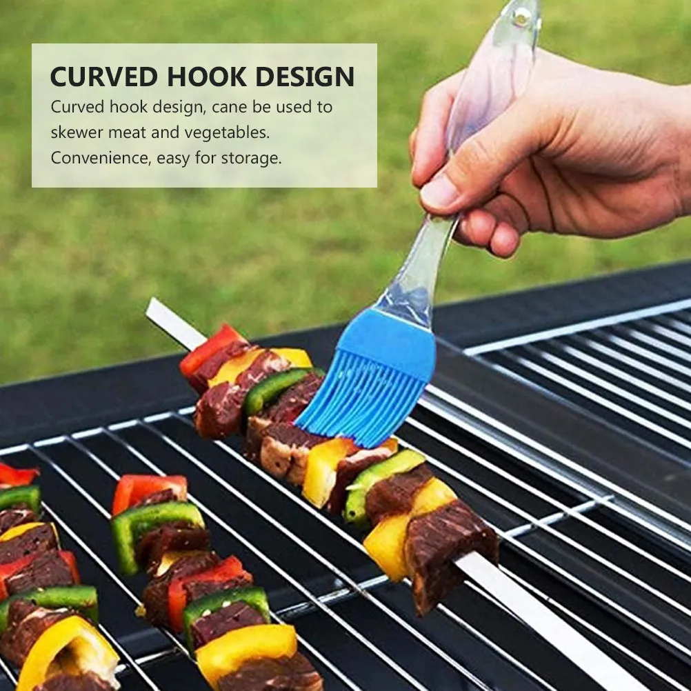 10pcs Flat Stainless Steel Skewers for Grilling, Barbecue, Meat & Vegetables – Reusable, Smooth-Edge BBQ Skewer Set