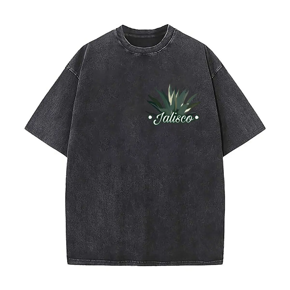 Camiseta de Manga Corta de Algodón Lavado con Efecto Desgastado Estilo Vintage Jalisco Agave Agave Art para Streetwear