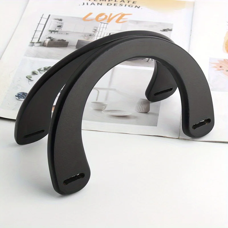 2PCS Black Thick Wood Arched Handle U-shaped Wooden Wallet Decorative Handle Replacement Suitable for Handbag DIY Handicrafts