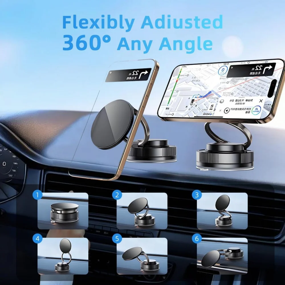 Upgraded 360°Vacuum Magnetic Phone Holder, Magnetic Car Phone Mount, Hands-Free Suction Cup Phone Holder for Car/Gym/Mirror image 2