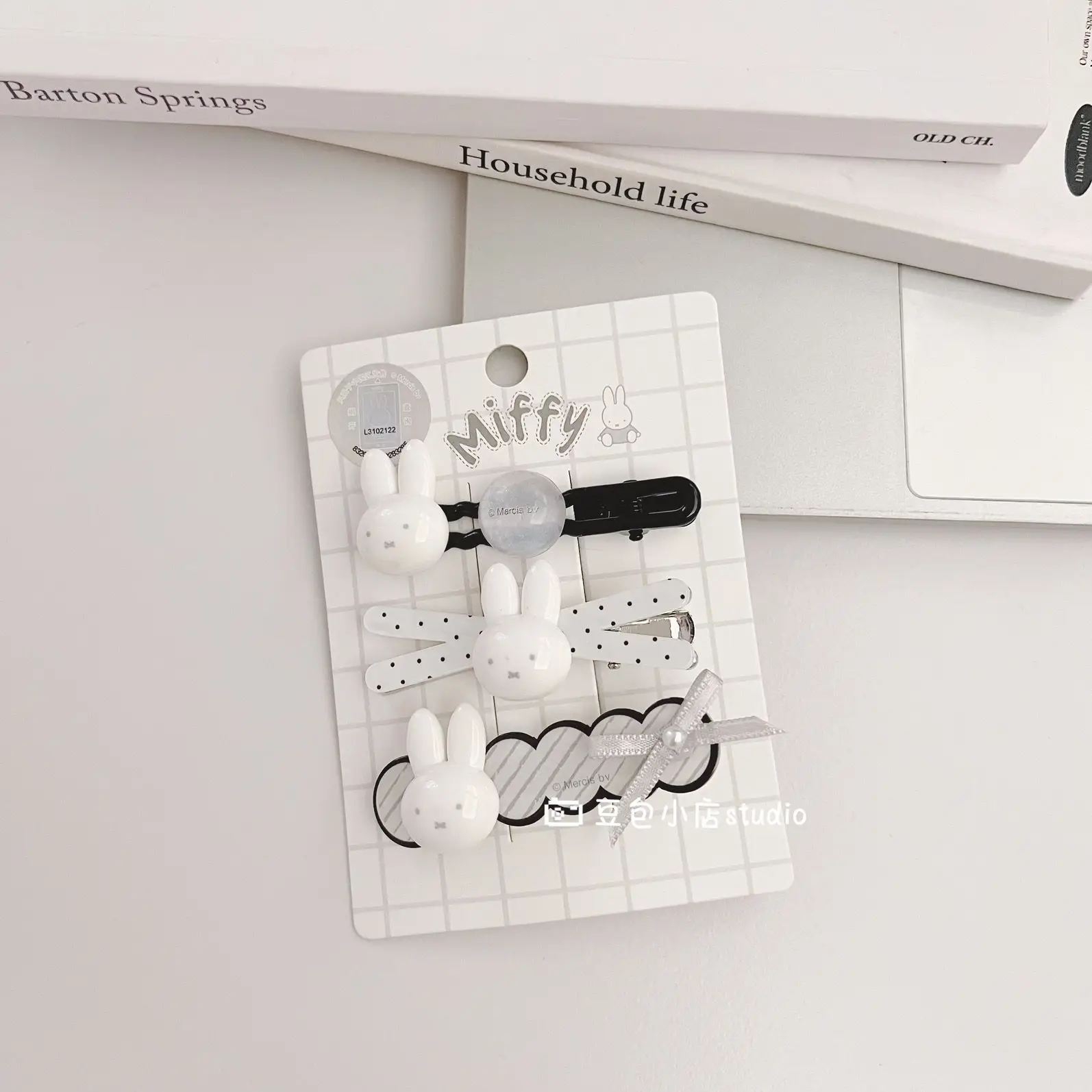 Kawaii Miffy Korean Style Hair Clip Polka Dot Bow Duck‑bill Clip Cloud Barrette Stripe Black Minimalist Hair Claw Cartoon Lovely