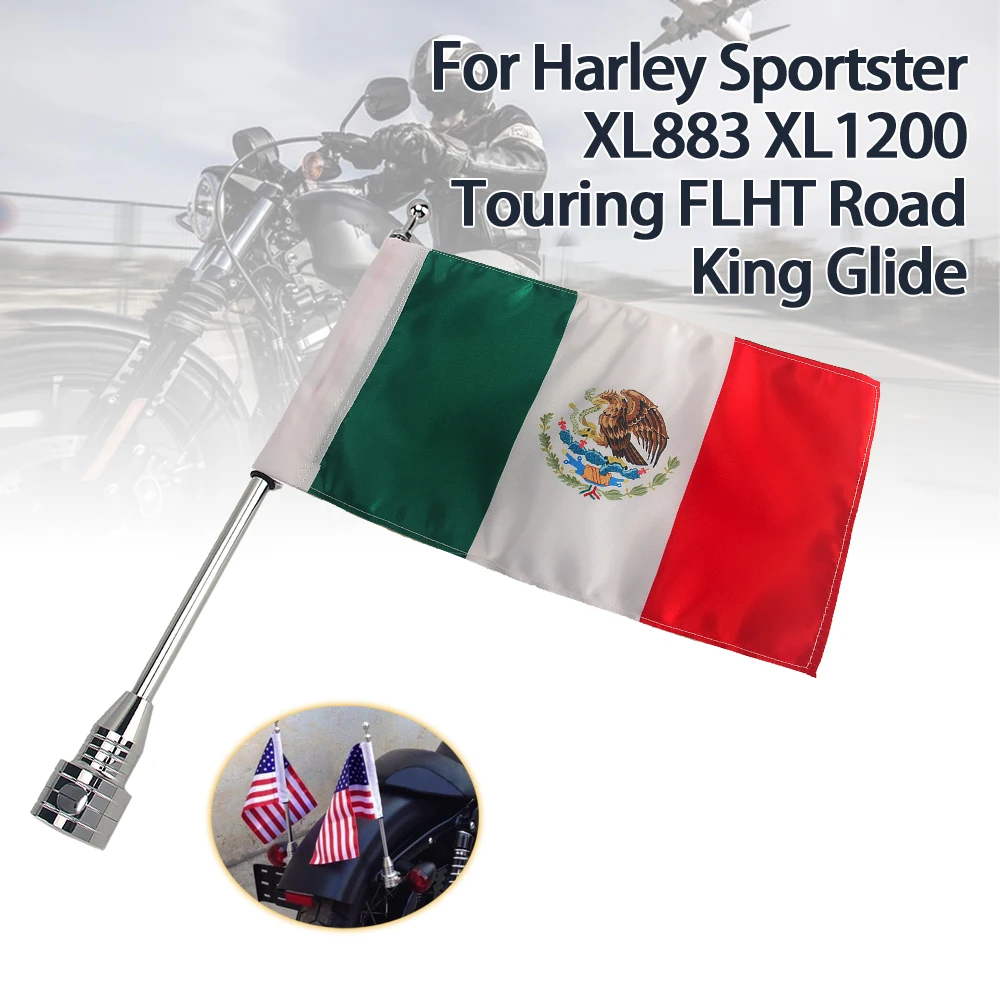 Motorcycle Flag Pole Mount For Sportster XL883 Touring FLHT Road King Glide Luggage Rack Flag Shelf With Base Adjustable