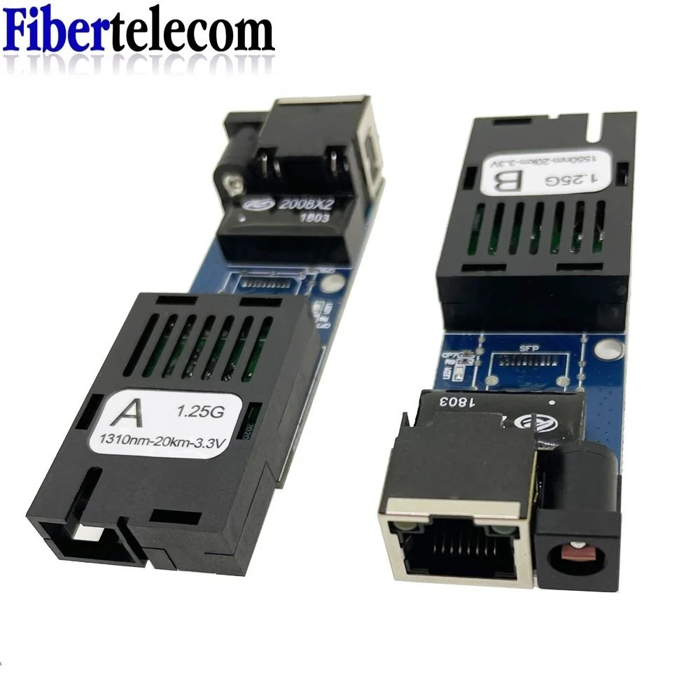 1Pair Mini Gigabit Fiber Optical Media Converter 100/1000Mbps Optic Transceiver SC to RJ45 Ethernet Switch 20Km With EU Power