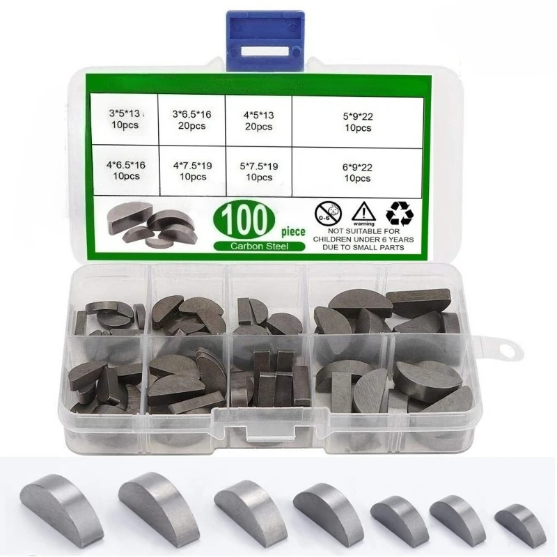 100pcs 3-6mm Woodruff Keys Half Moon Keys Semicircle Bond Key Hardware Keyway Set Shaft Crank Key for Mechanical Crankshaft