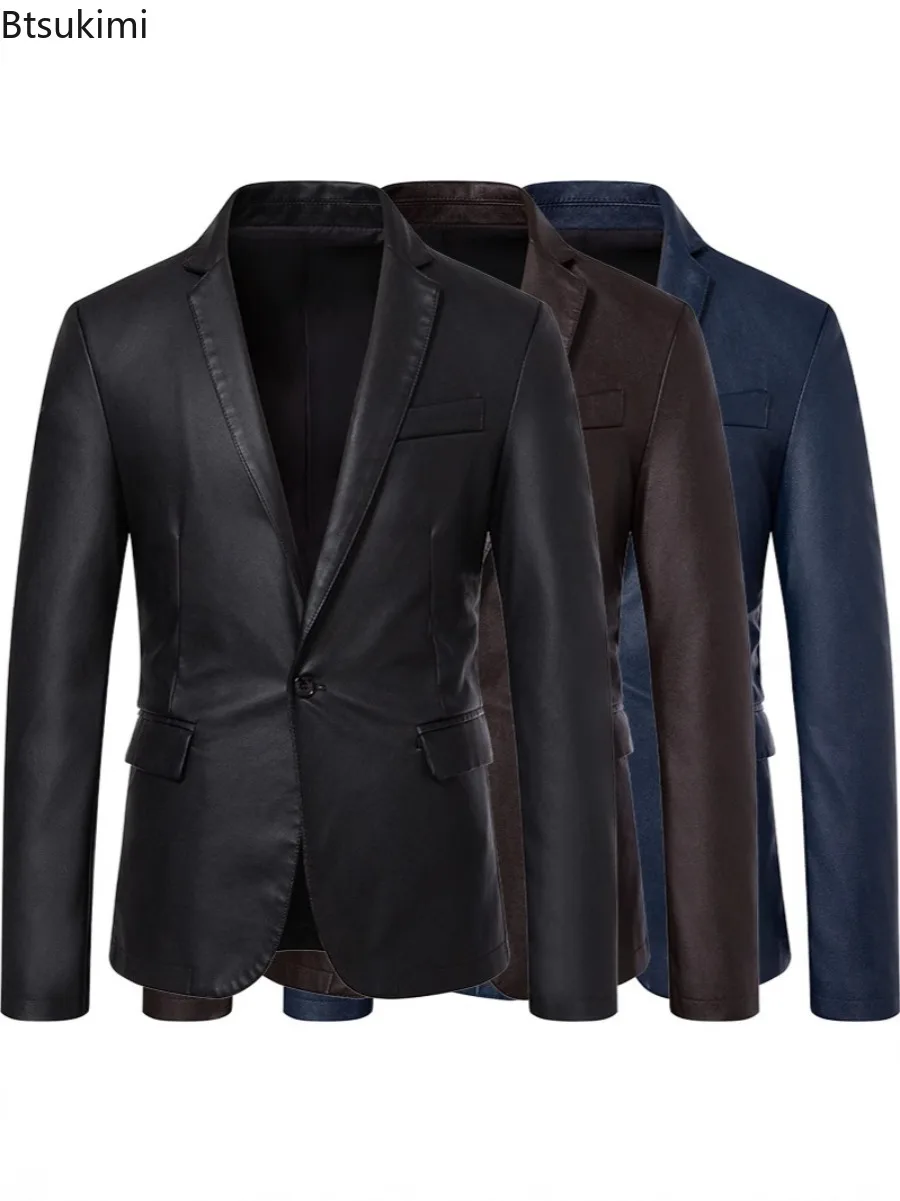 

Spring Autumn Fashion Slim Fit Men's Leather Jacket Casual Style Dress Coat Jackets Male Foreign Trade Motorcycle Leather Coats