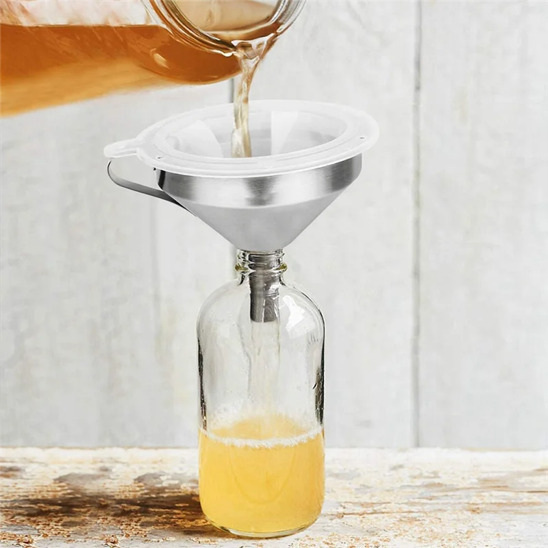 PORK-5.1 بوصة 304 قمع مطبخ من الفولاذ المقاوم للصدأ مع 200 شبكة مصفاة فلتر طعام لنقل السوائل والزيت وصنع المربى