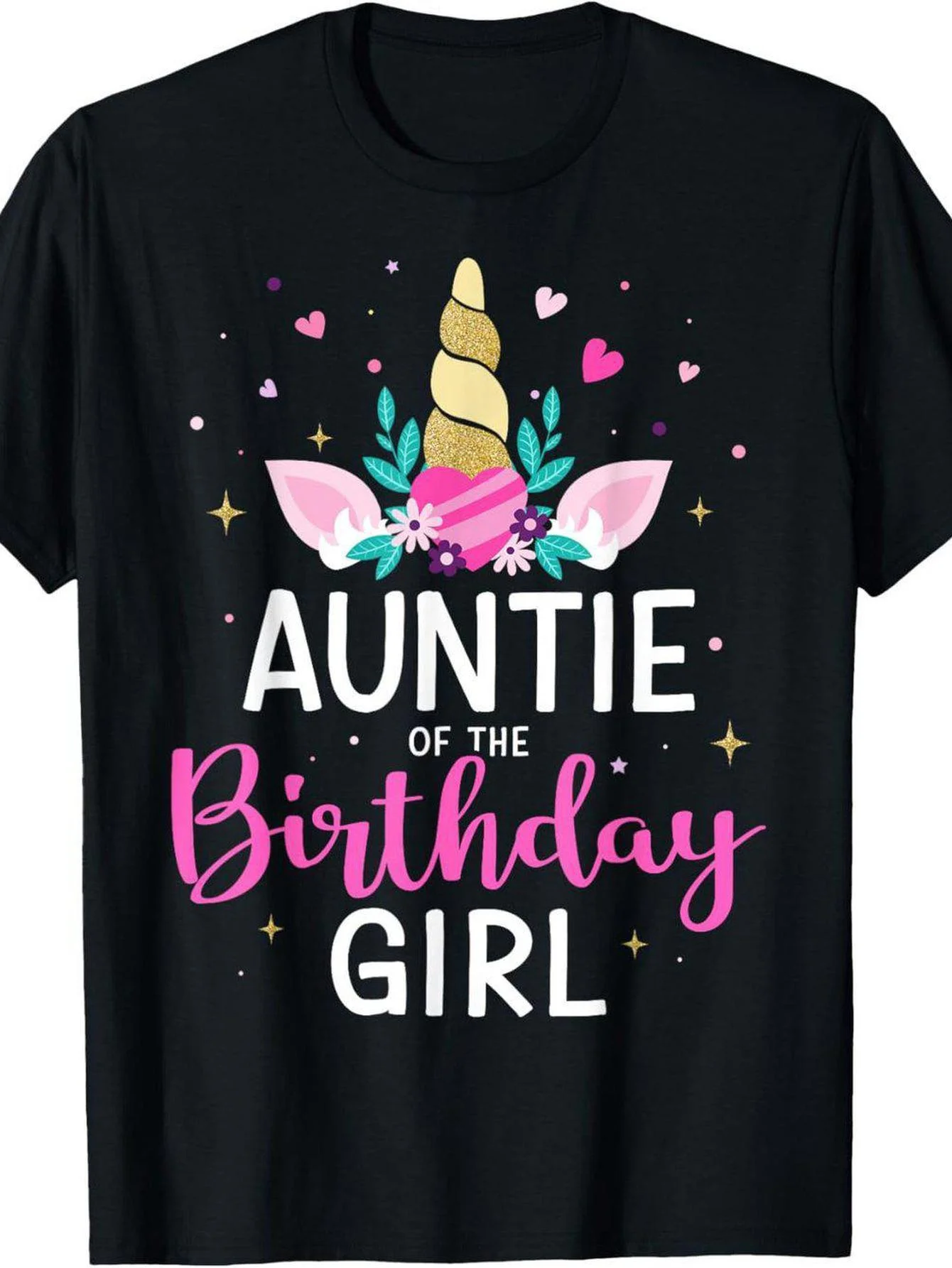 

Birthday Girl's Aunt Unicorn Pattern T-Shirt - 100% Cotton Blackant Text and Star Design, Pends, Sizes S to XXXL, Casual Comfort