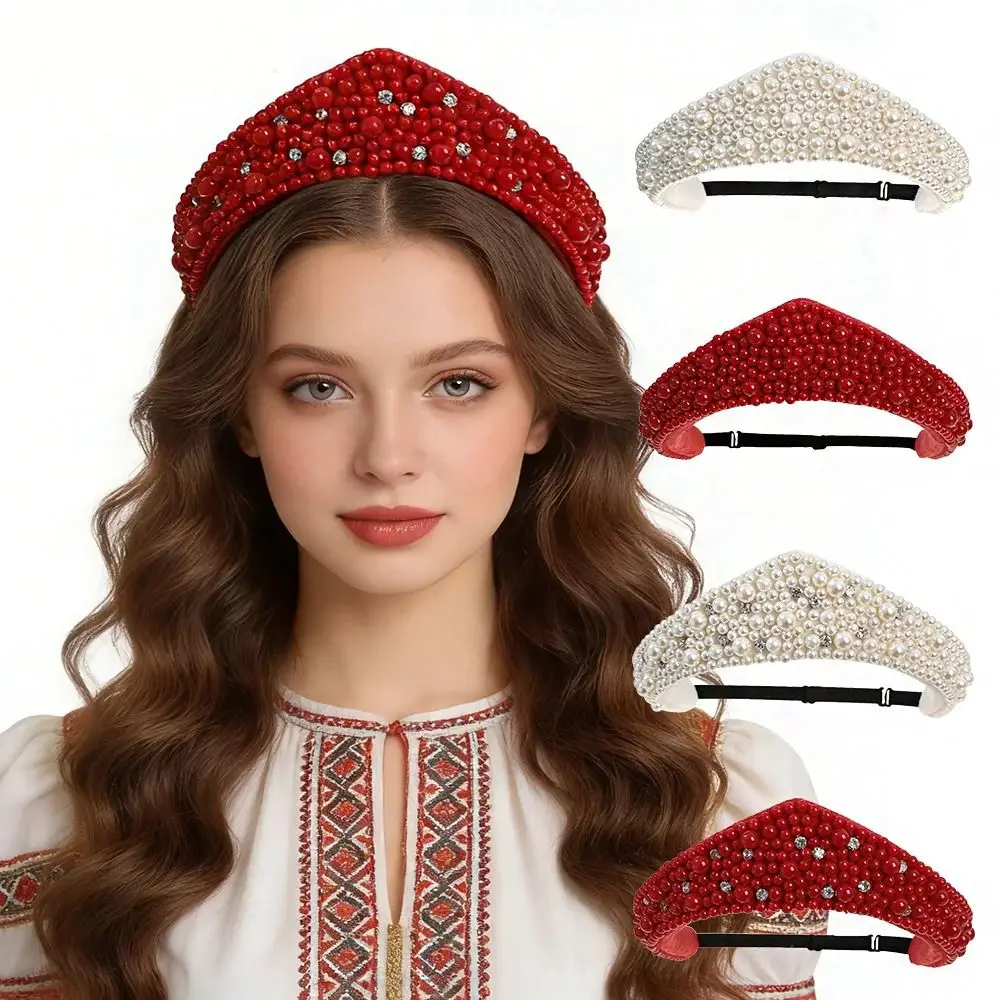 

Роскошная элегантная бархатная повязка на голову в форме короны, треугольная эластичная повязка из губчатой ткани, широкая повязка с жемчугом и стразами для банкетов