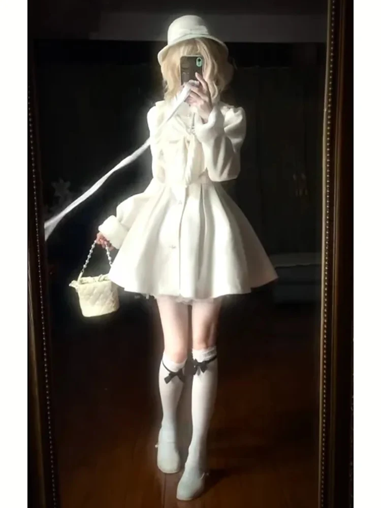 

Ele Doll Collar Woolen Coat Women's Autumn Winter Mid-Length Tweed Coat Korean Sle Long Sve Polyester Fiber