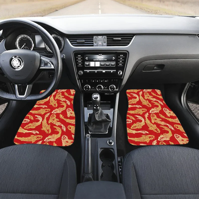 Red Gold Fish Oriental Asian Car Floor Mats Set, Front and Back Floor Mats for Car, Car Accessories