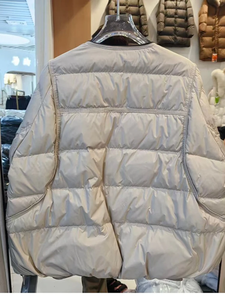 Doudoune légère en duvet de canard blanc simple pour femme, version coréenne, col rond, nouvelle collection automne et hiver 2025