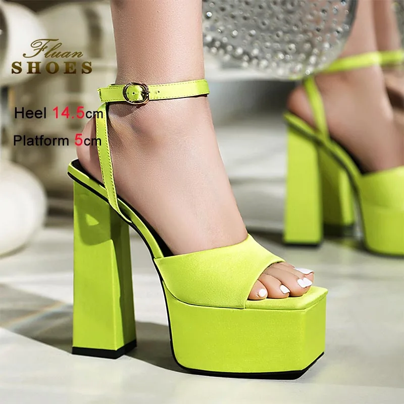 

2026 New 14.5CM Women's Sandals Thick Soled Sexy Nightclub Stage Show Sandals Fashion Wedding Banquet High Heels Lady Shoes CD