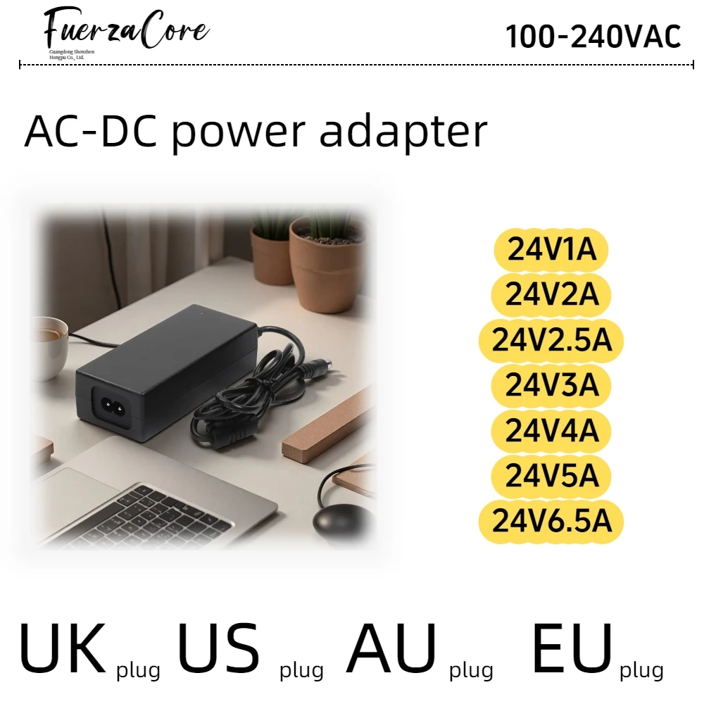 

24V power adapter 1A 2A 2.5A 3A 4A 5A 6.5A output current 100-240V AC-DC equipped with EU US UK AU standard country power cord