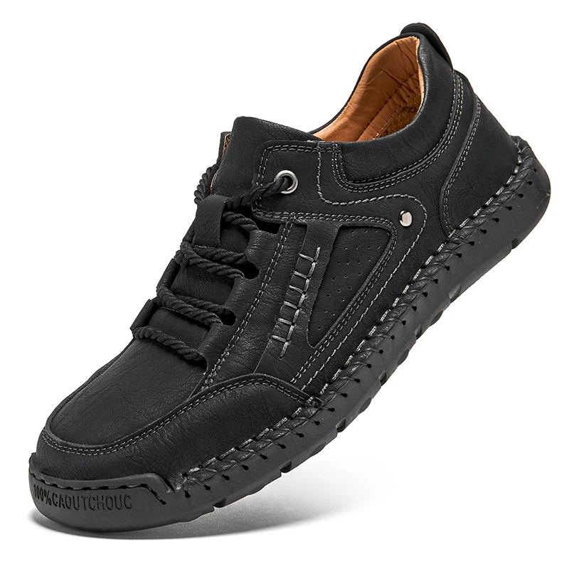 COZOK New Spring Men Leather Casual Hiking Shoes Handmade Sneakers Man Lace Up Men Flats Breathable Footwear Plus Size 38-48 image 4