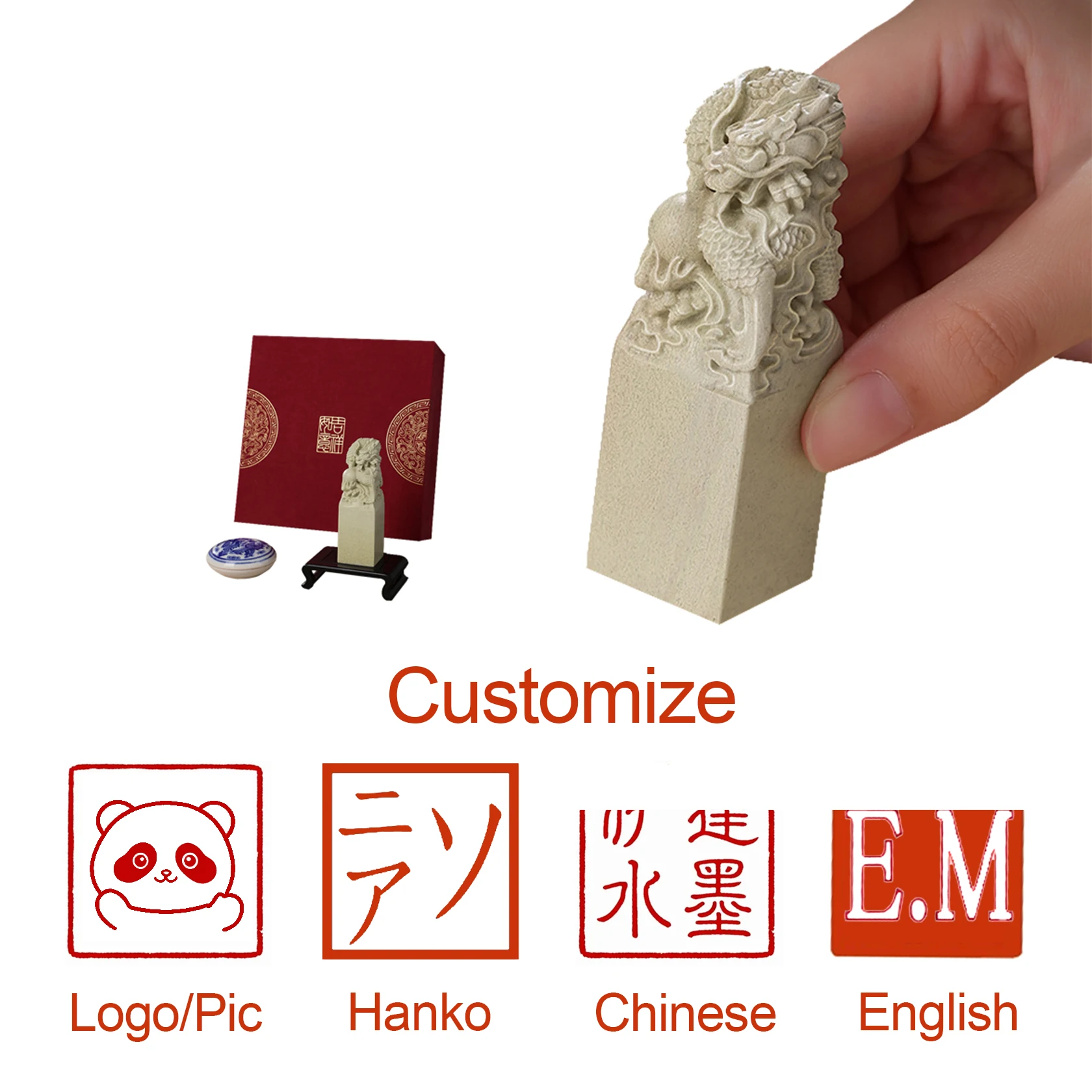 

Dragon Stamp Stone Seal Hanko Japanese Name Stamp Customized Calligraphy Painting Chop Box Inkpad English Teacher Gift New Year