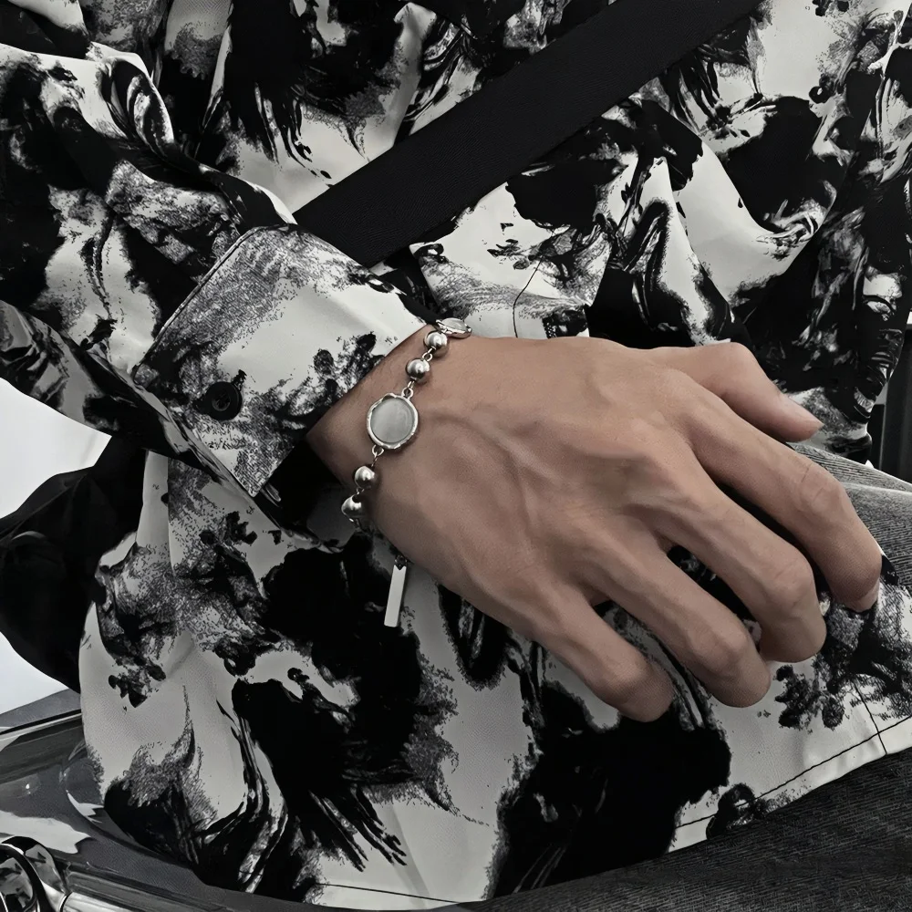 高級ムーンストーンブレスレット男性女性用非退色チタン鋼キャッツアイストーンビーズブレスレットファッションカップルジュエリーKpopギフト