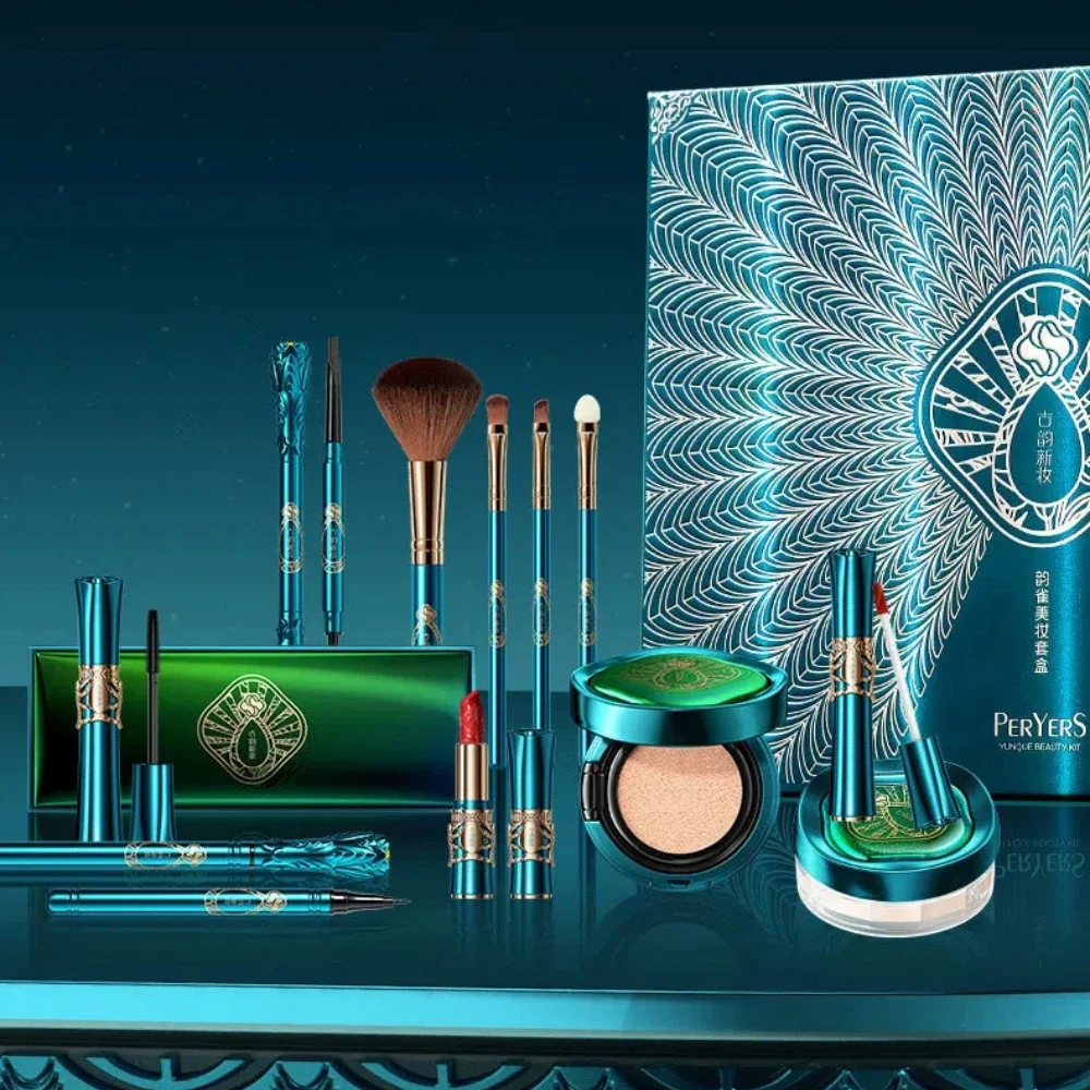 Make-up-Kombi-Set, Lidschatten, Lippenstift, Augenbrauenstift, Eyeliner, Concealer, Mascara, Foundation, Isolationspinsel, Make-up, koreanische Kosmetik