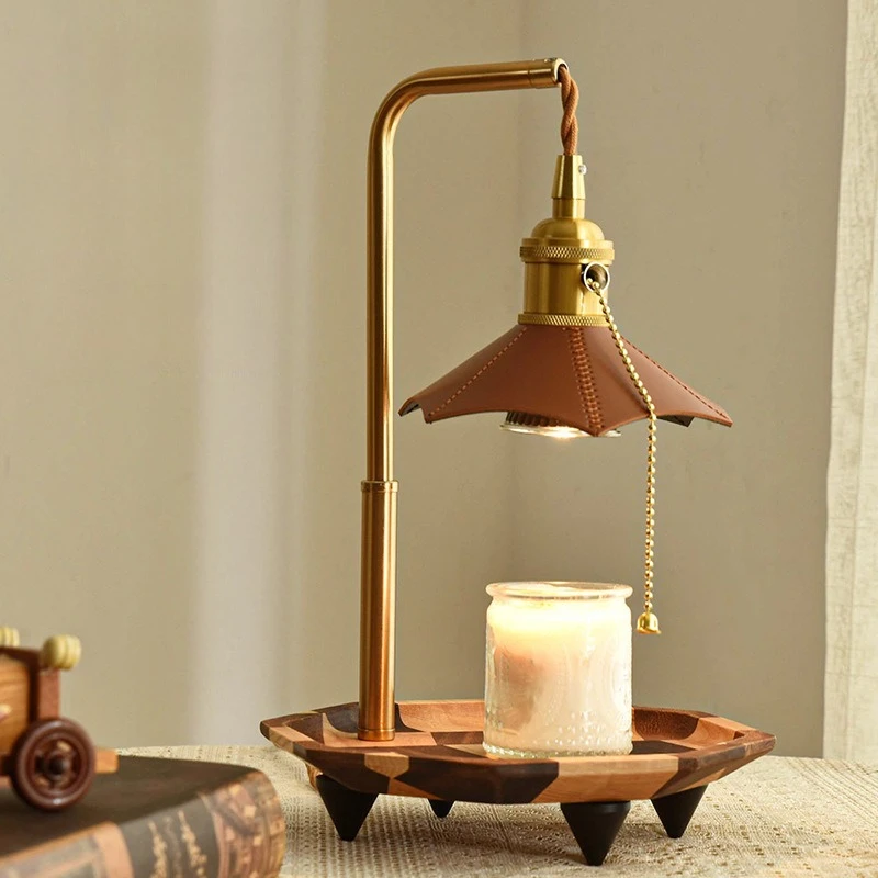 Retro Wooden Pallet Leather LED Floor Lamps Candle Aromatherapy Bedroom Bedside Living Room Study Indoor Atmosphere Table Lights