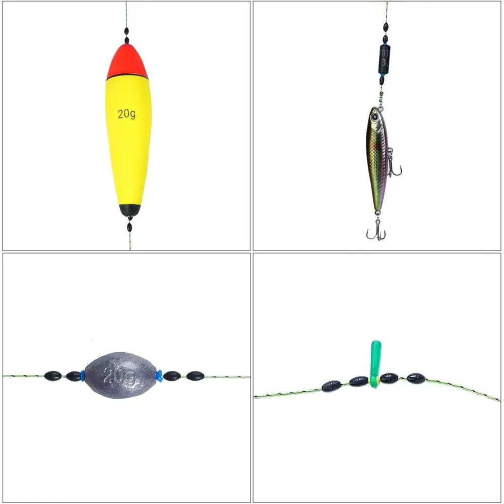 طقم بوبر لصيد السمك مكون من 720 قطعة: سدادة مطاطية سوداء، 6 مقاسات، L، M، S