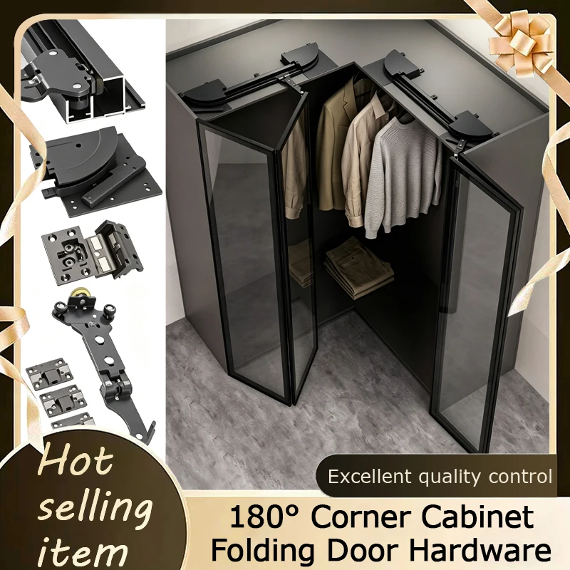 Rustproof Stainless Steel 180 Degree Full Opening Folding Door Slide Hardware Kit No Bottom Track For Corner Closet System