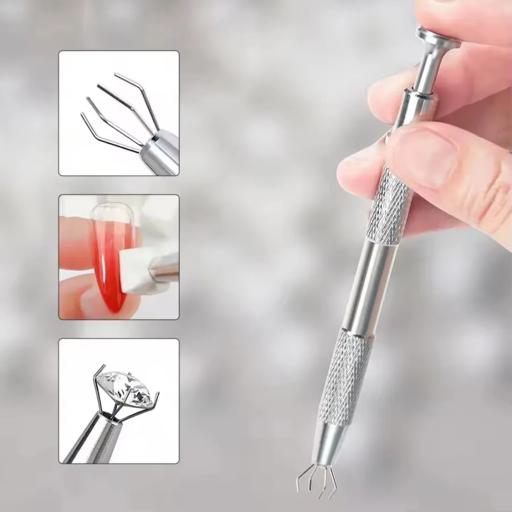 4 Claws Metal Nail Tweezer Clip Gripping Grabber Reacher Tool for Nail Mini Square Sponge Rhinestone Nails DIY Art Gripping Tool