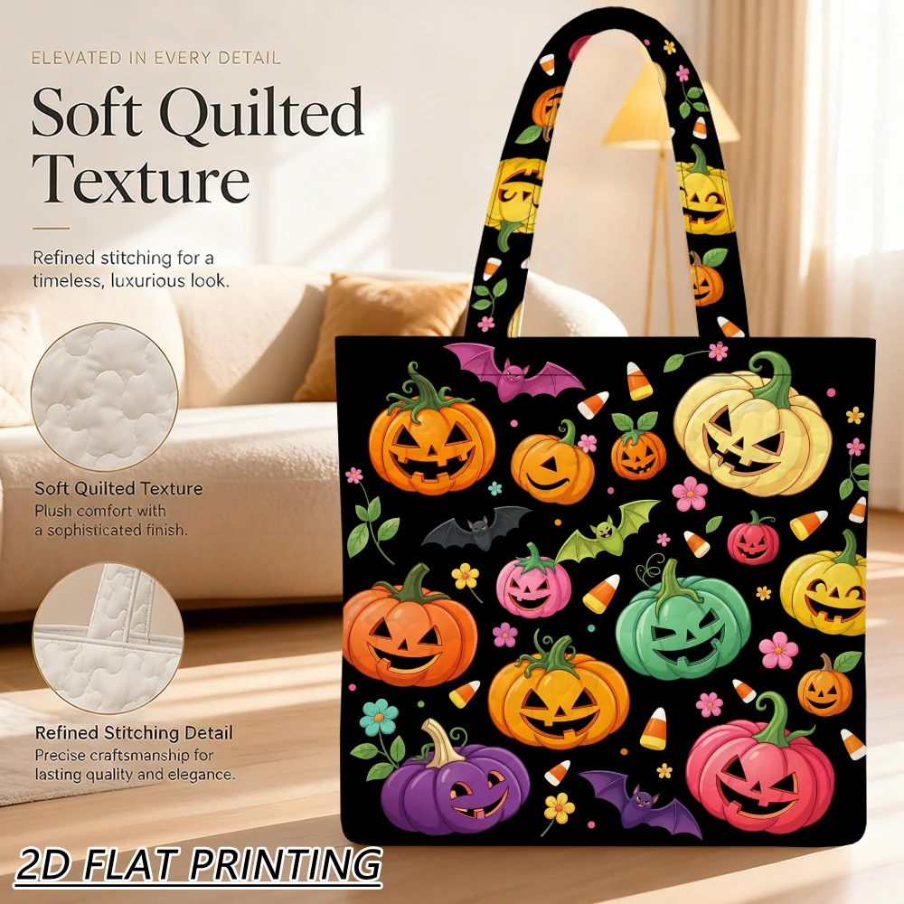 1pc Happy pumpkins flying Quilted Women'S Shoulder Bag, Spacious Laptop Book Storage, Soft Wide Strap For The Fashion